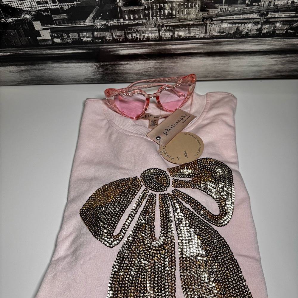 Philosophy Pink Sweatshirt with Rhinestone Bow - Picture 10 of 10